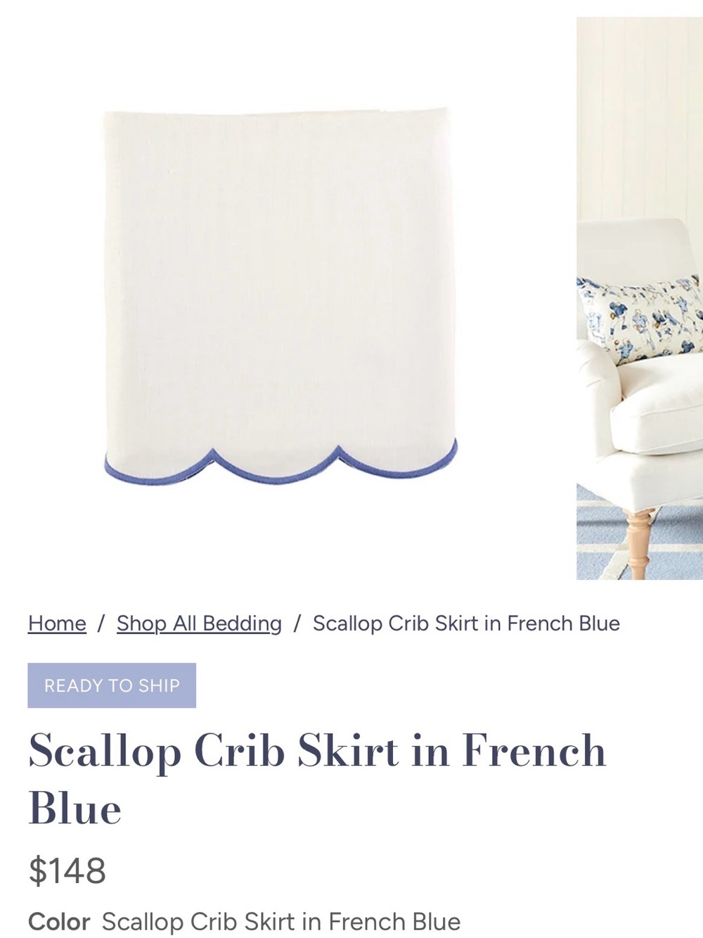 Caitlin Wilson Cait Kids scalloped linen crib skirt French blue